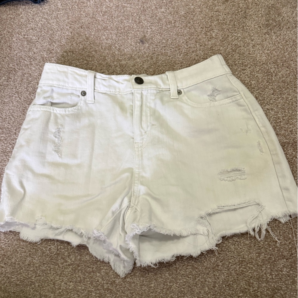 Aerie White Distressed Denim Shorts